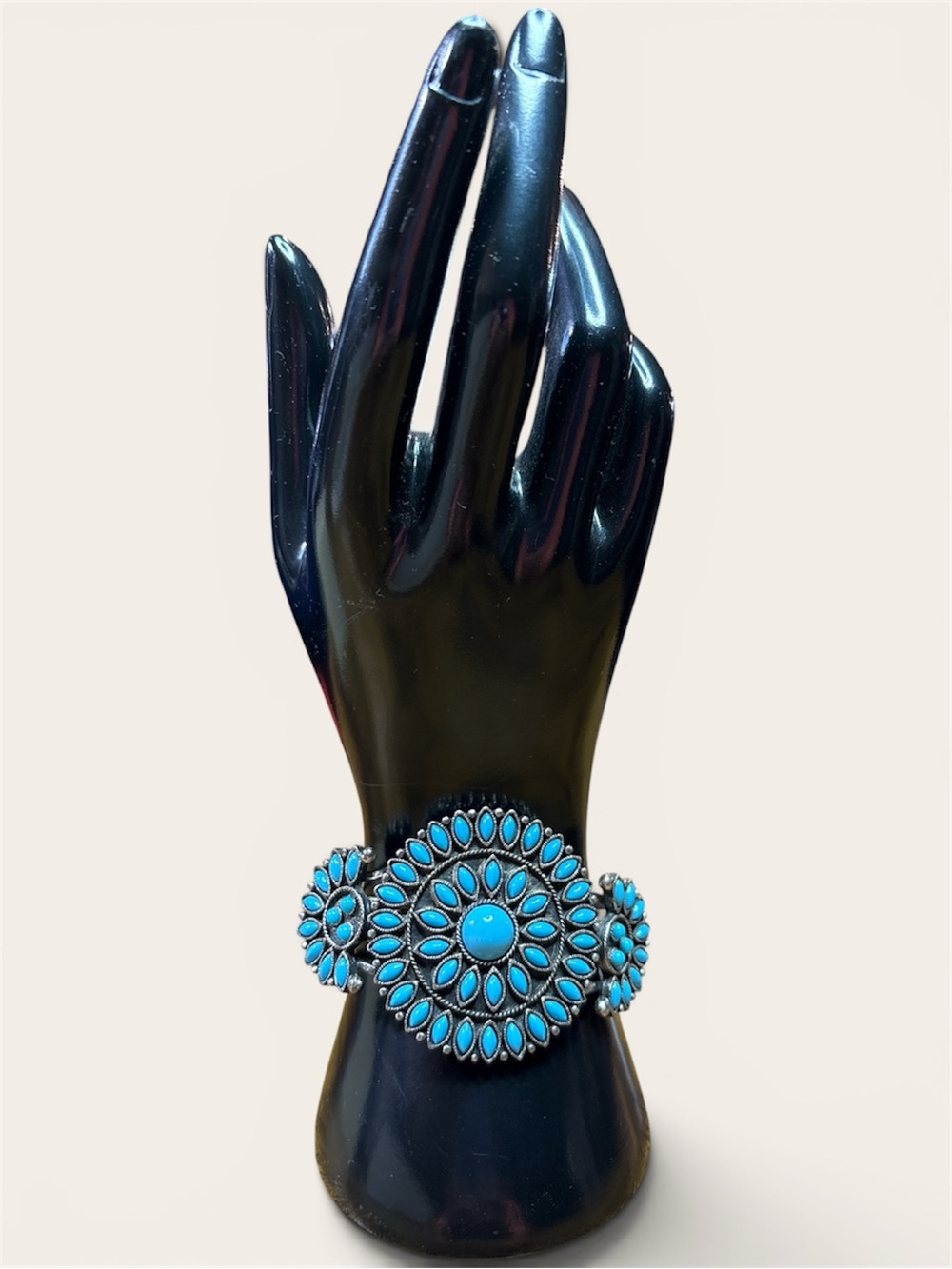 Vintage Avon Faux Turquoise Signed Petit Point Silvertone Cuff